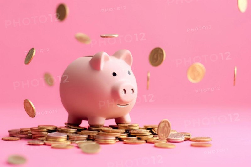 Concept of financial investment and saving money and bitcoins in piggy bank, AI generated