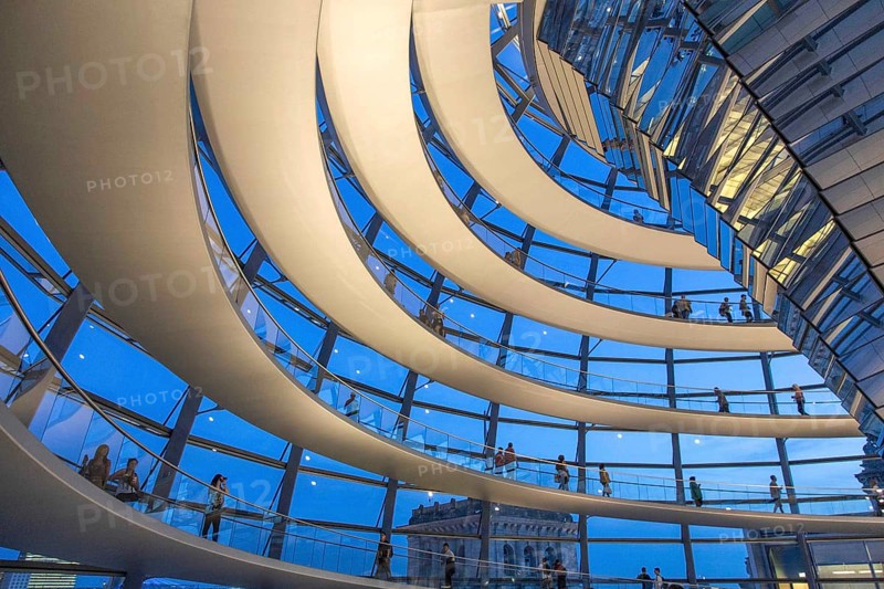 Visitors in the spiral-shaped Reichstag dome, Berlin, 21 May 2014