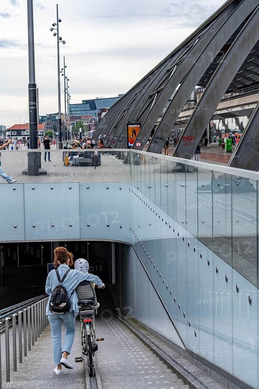 New bicycle car park at Amsterdam Central Station, IJboulevard, space for around 4000 bicycles, digitally monitored, single exit, underground, direct connection to the station, built into the water of the IJ, at the back of the station, Netherlands