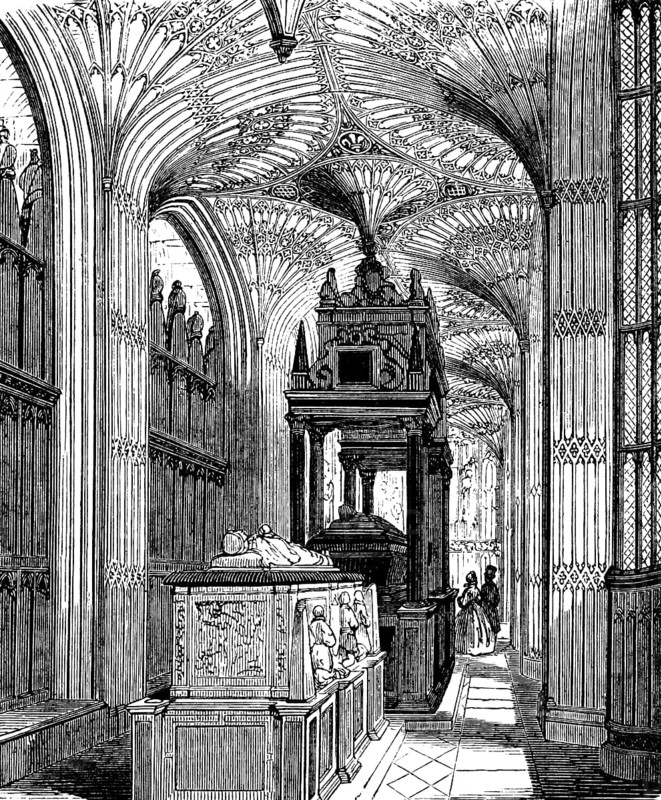 Henry VII Chapel, Westminster Abbey, Abbey in London, The Collegiate Church of St Peter, three-aisled chapel, Westminster, coffin, king, cross vault, ornamentation, England, historical illustration 1880