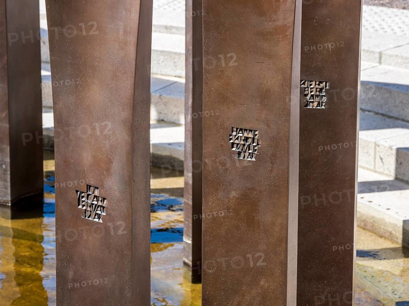 Memorial for the Utøya terror attack of 2011, metal pillars for every person killed, Utøyakaia at the Tyrifjord, Norway, Europe