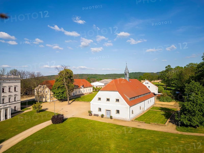 Krobnitz Castle in the district of Görlitz was the retirement home of the Prussian Minister of War and Navy Albrecht Graf von Roon. Following restoration, it now serves as a museum and event venue. An event room and a special exhibition room have been created in the former smithy, Krobnitz, Saxony, Germany, Europe