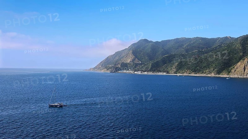 Avalon City on Santa Catalina Island. Scenic seascape and mountains