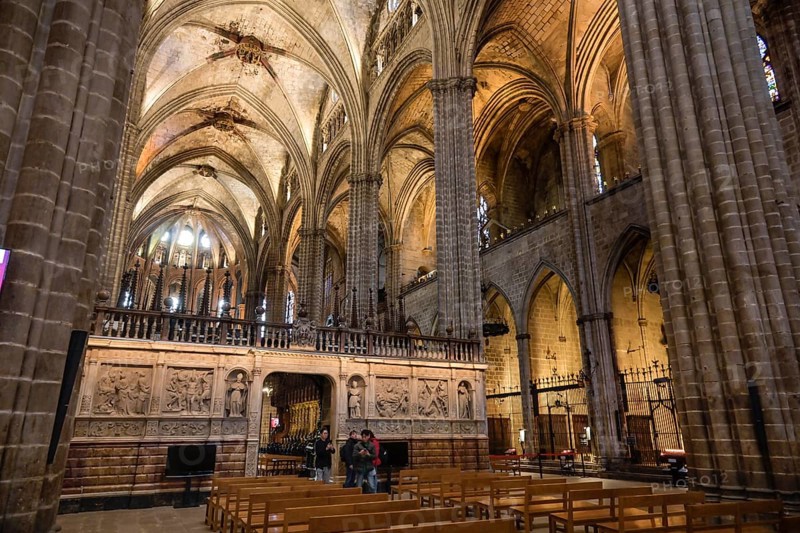 Main choir, nave, Cathedral, Catedral de la Santa Creu i Santa Eulalia, Barcelona, Catalonia, Spain, Europe