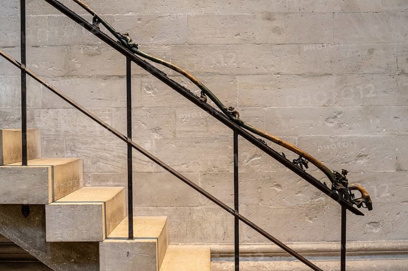 Metal figures on the banister leading to the gallery in Naumburg Cathedral, Saxony-Anhalt, Germany, Europe
