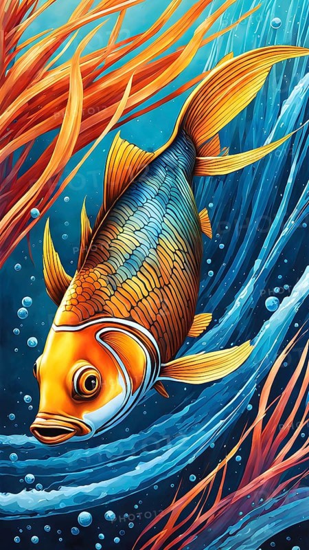 Illustration inspired by the fluid dynamics of a streamlined fish, AI generated