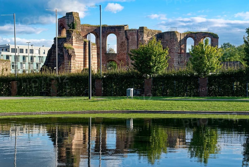Imperial Baths, monumental remains of a Roman bathing complex. UNESCO World Heritage Roman monuments, St Peter's Cathedral and Church of Our Lady in Trier. Old Town of Trier, Rhineland-Palatinate, Germany, Europe