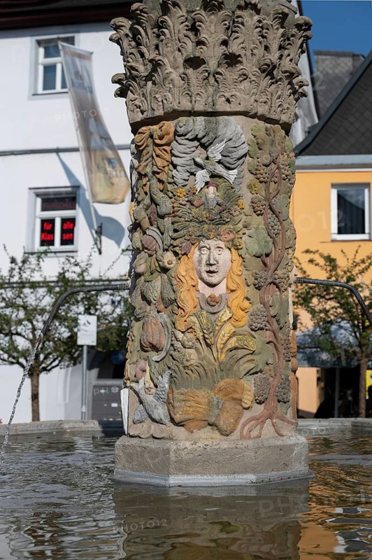 Detail of the Zinsfeld fountain, created in 1660, Holzmarkt, Kulmbach, Upper Franconia, Bavaria, Germany, Europe