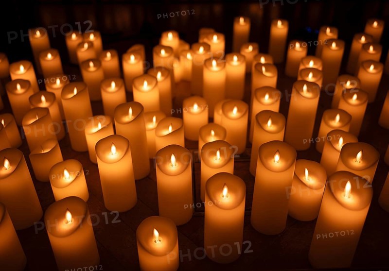 Sea of candles, many artificial, candles, candle flame, flame, electric, battery-operated, stand on the ground, Stuttgart, Baden-Württemberg, Germany, Europe