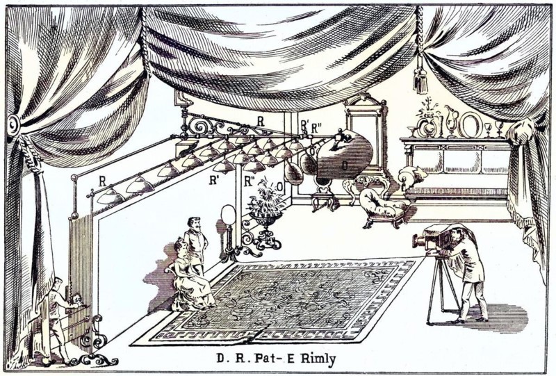 Photographer's studio equipped with arc lamps. From The Philosopher's Stone, Leipzig, c. 1895, copperplate engraving, historical, digitally restored reproduction from a 19th century original, record date not stated