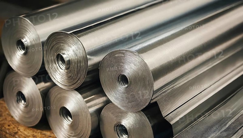 Metal, material, various thin sheets of stainless steel on a roll