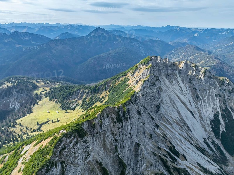 Aerial view, summit and degree, Bayrischer Schinder, Tegernsee mountains in the Mangfall mountains, Germany, Europe