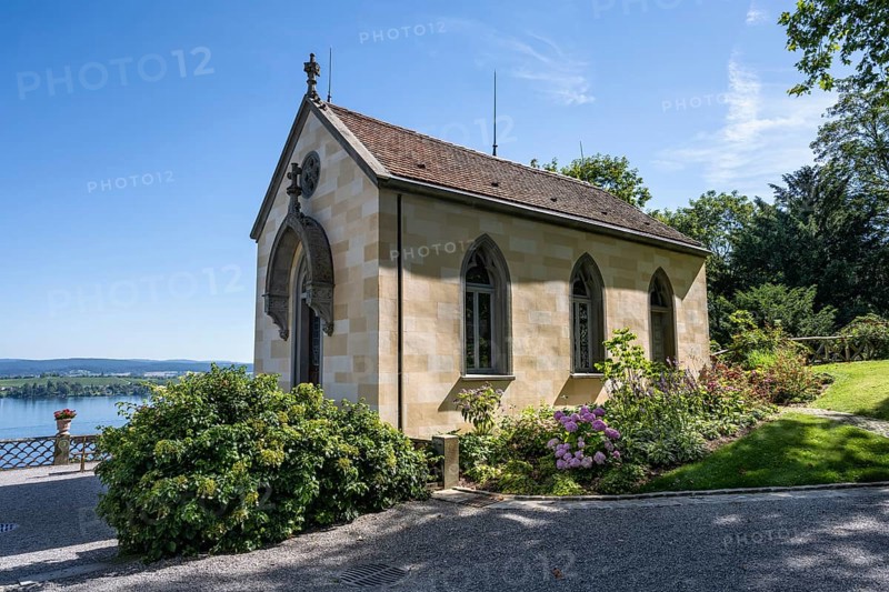 Neo-Gothic castle chapel next to Arenenberg Castle, also Napoleon Museum with park, Lake Constance, municipality of Salenstein, canton of Thurgau, Switzerland, Europe