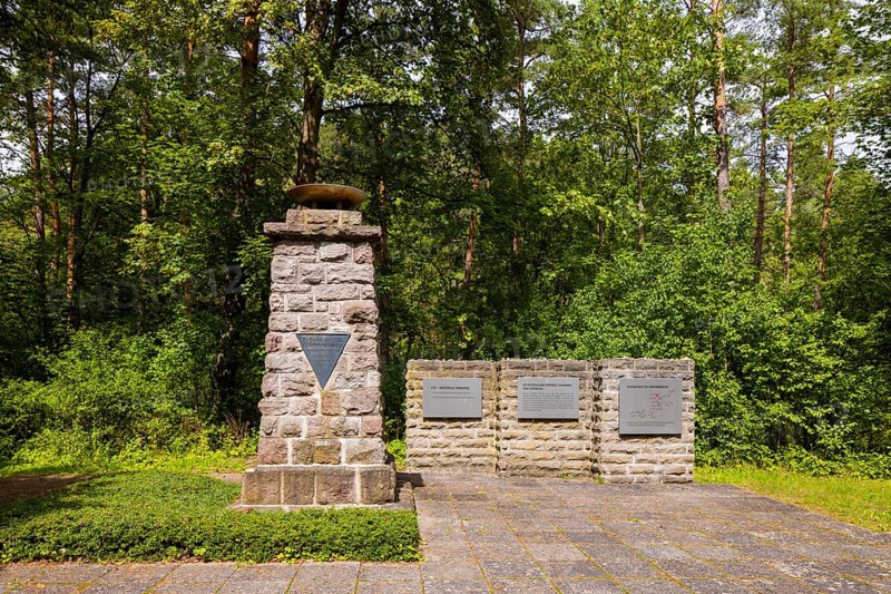 The Ohrdruf satellite camp was established in November 1944. On Hitler's orders, a new Führer headquarters was to be built in Jonastal. Memorial stones for the concentration camp victims, Arnstadt, Thuringia, Germany, Europe