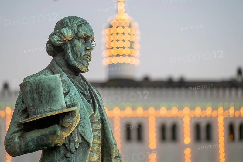 Bronze statue of Georg Carstensen, officer, entrepreneur and founder of the amusement and recreation park Tivoli, Copenhagen, Denmark, Europe