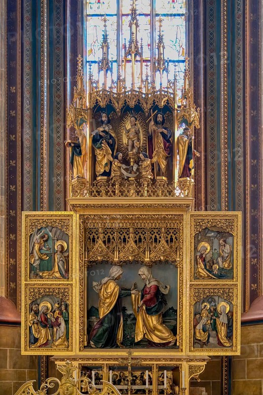 Prague castle, Gothic Metropolitan Cathedral of Saints Vitus, Wenceslas and Adalbert, Virgin Mary chapel, Retable, Prague, Czech Republic, Europe