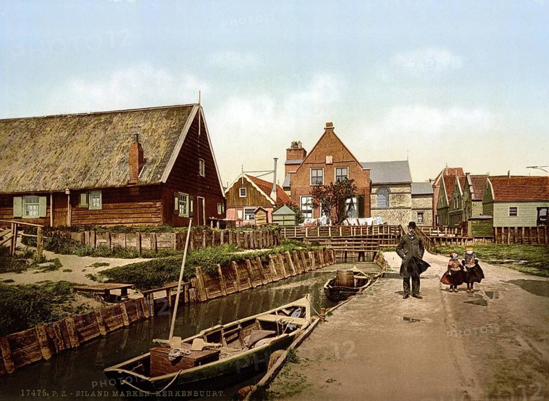 Kerkenbuurt, near the church, Marken Island, Holland, ca 1895, Historical, digitally restored reproduction from a 19th century original, Record date not stated