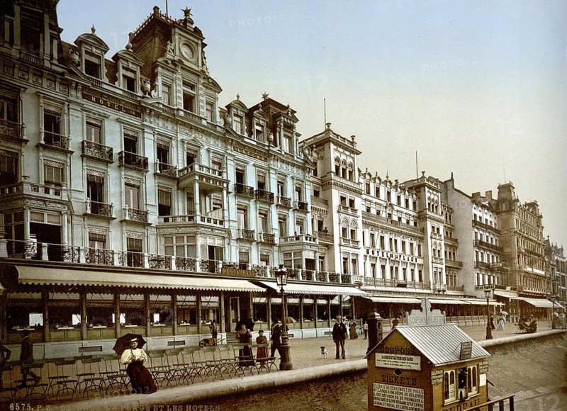 The beach and the hotels, Ostend, Belgium, ca 1895, Historical, digitally restored reproduction from a 19th century original, Record date not stated, Europe