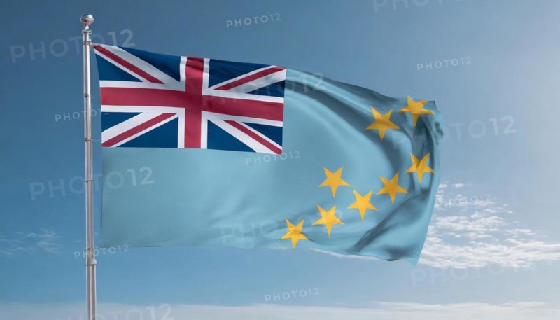 Flags, the national flag of Tuvalu flutters in the wind
