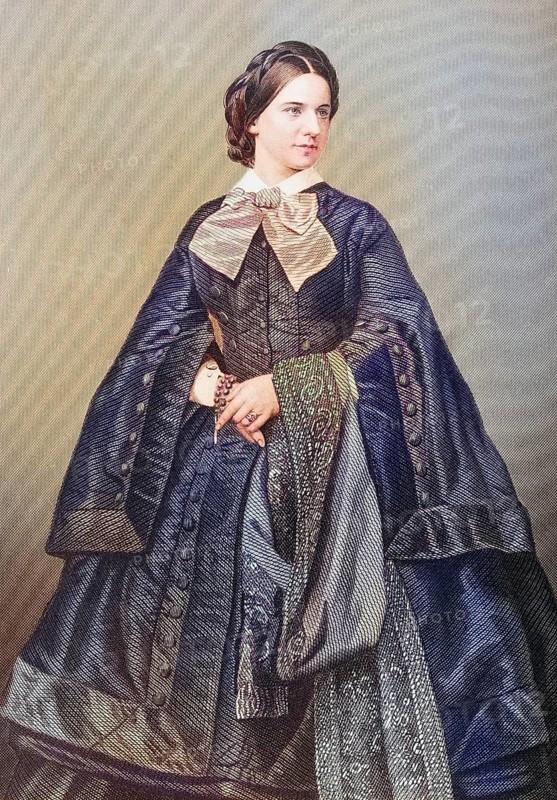 Mademoiselle Victoire Balfe, 1837-1871, French soprano. Painted by DJPound after a photograph by Mayall. From the book The Drawing-Room of Eminent Personages, Volume 1. Published in London 1860, Historic, digitally restored reproduction from a 19th century original, Record date not stated