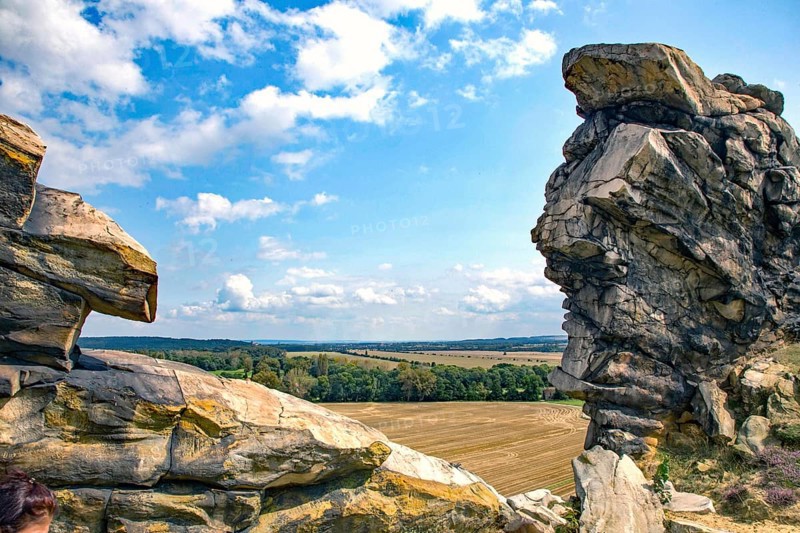 The Devil's Wall. The most striking part of the Devil's Wall is located from Weddersleben to Warnstedt. The Königstein, the Mittelsteine and the Papensteine are lined up there over a length of two kilometres, Warnstedt, 21.08.2014., Warnstedt, Germany, Europe
