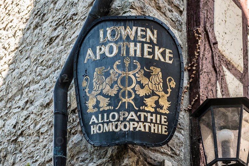 Sign of a pharmacy, allopathy, homeopathy, Schwäbisch Hall, Old Town, Hohenlohe, Franconia, Baden-Württemberg, Germany, Europe