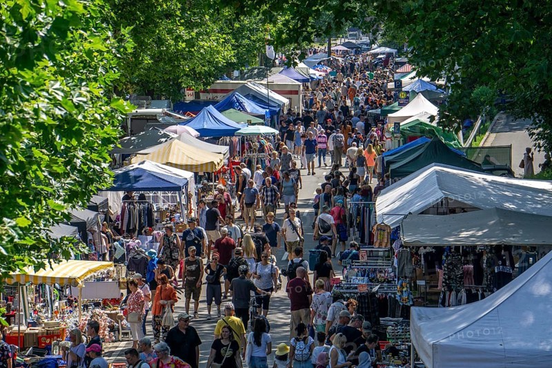 Flea market at the summer festival at the Gruga in Essen, 10-day fair at Messe Essen, with one of the largest flea markets in North Rhine-Westphalia, Germany, Europe