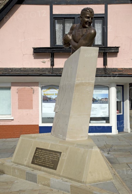 A memorial by Harry Gray (2009) erected to the England rugby legend Prince Alexander Obolensky, 'The Flying Prince', Cromwell Square, Ipswich, Suffolk, England, United Kingdom, Europe