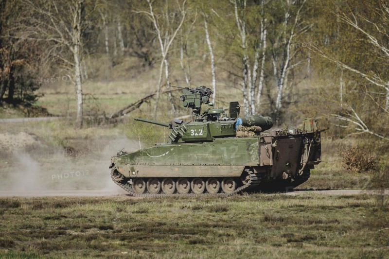 CV9030 of the Norwegian Telemark Battalion, photographed as part of a Bundeswehr exercise with armed forces from Norway and the Czech Republic during the 'Wettiner Schwert' exercise as part of Quadriga 2024 in the training town of Schnöggersburg, 8 April 2024