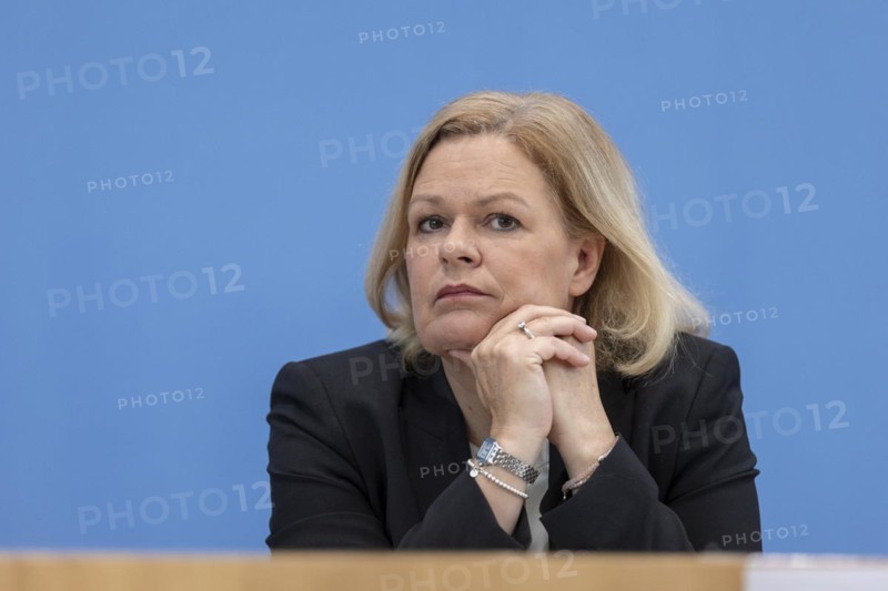 Nancy Faeser (SPD), Federal Minister of the Interior and Home Affairs, recorded at the Federal Press Conference on the presentation of the 2023 police crime statistics in Berlin, 9 April 2024