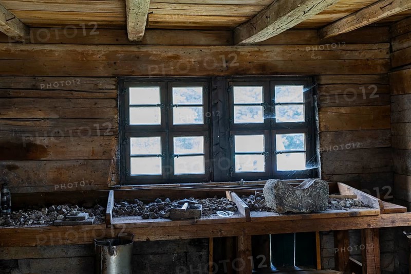 The Siebenschlehner Pochwerk is a listed pochwerk in the Neustädtel district of Schneeberg. It was an important tool for processing the cobalt, silver and nickel ores found and mined in this area of the Ore Mountains, Schneeberg, Schneeberg, Saxony, Germany, Europe