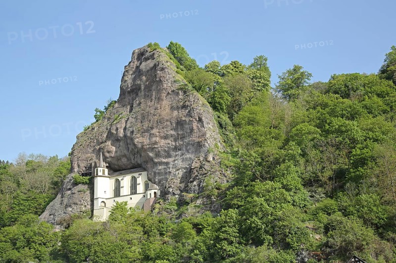 Rock church built in 1484 and landmark, rock, cliff, mountain, stone wall, Idar-Oberstein, Hunsrück, Rhineland-Palatinate, Germany, Europe