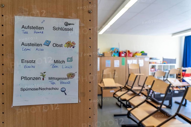 List for the distribution of tasks, classroom of a fourth grade, after school, the building is older but in good condition, modern teaching materials