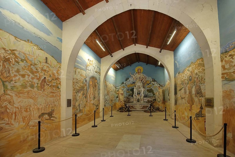 Interior view with mural of Chapelle des Pénitents Blancs, church, Penitents, mountain village, Les Baux-de-Provence, Alpilles, Bouches-du-Rhône, Provence, France, Europe