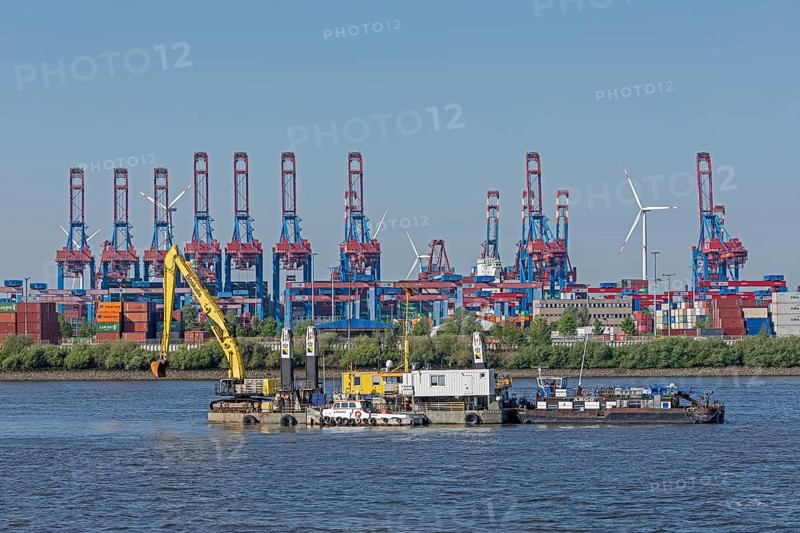 Cargo ship, Burchardkai container terminal, Norderelbe, Hamburg, Germany, Europe
