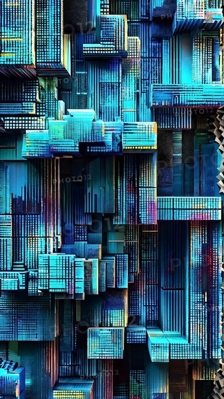 Abstract 3d pixel art technology themed pattern featuring random mosaic in vibrant hues, AI generated