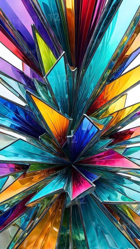 3d rendering of vibrant colored abstract changing glass design in an ornament structure, AI generated