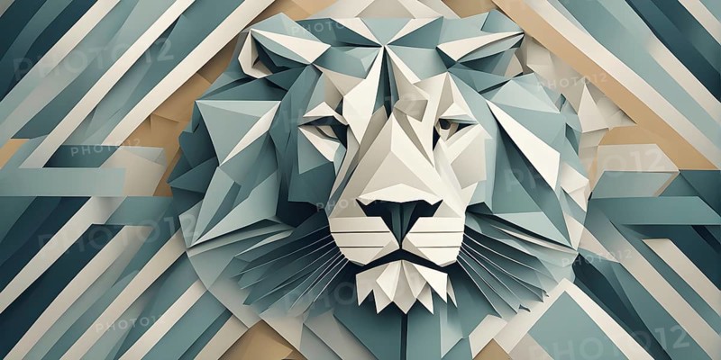 Abstract origami lion wallpaper illustration, AI generated