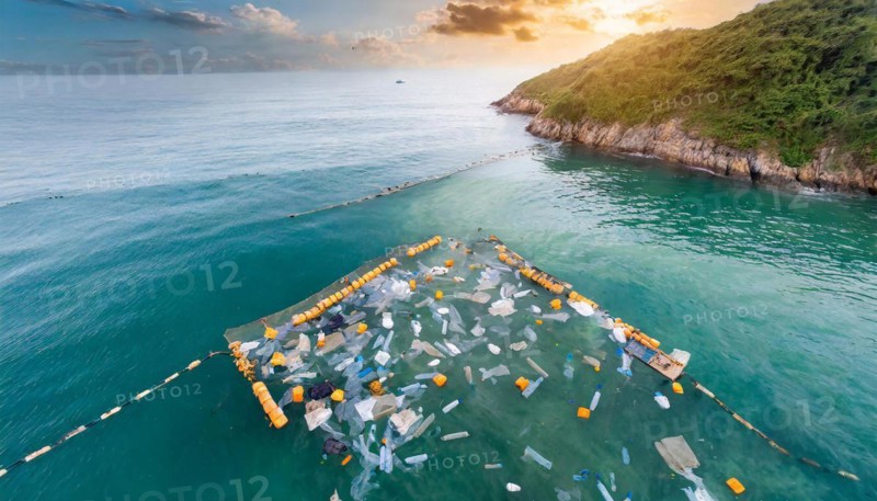 Symbolism, environmental pollution, plastic waste floats on the sea, AI-generated, AI-generated, AI generated
