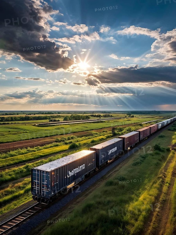 Aerial view of a modern freight train with reflective metallic surfaces, AI generated