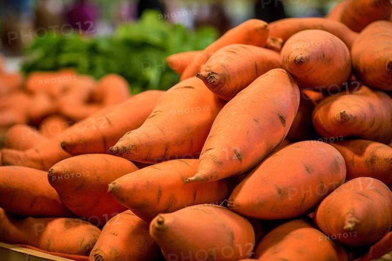 Sweet potatoes at market. KI generiert, generiert, AI generated