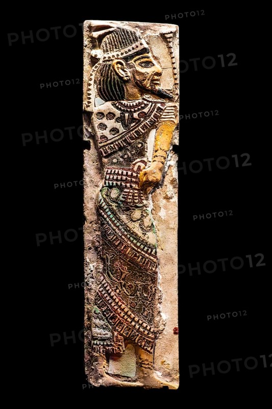 Faience tiles with foreign prisoners from the exhibition: Ramses the Great and the Gold of the Pharaohs, Cologne, North Rhine-Westphalia, Germany, Europe