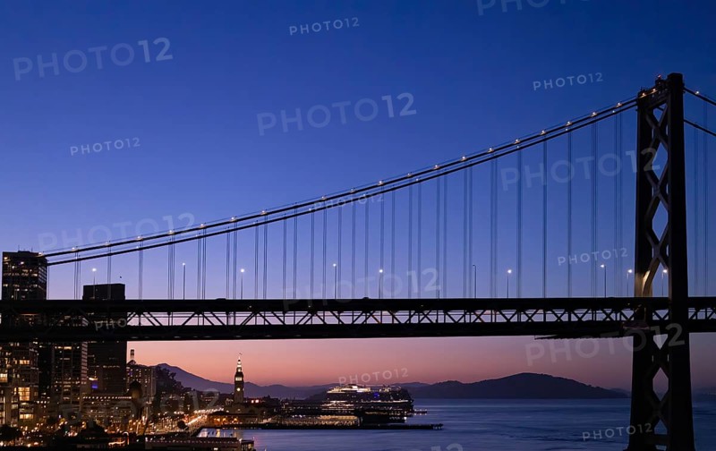 Panoramic San Francisco financial district skyline in city downtown near Oakland Bay Bridge