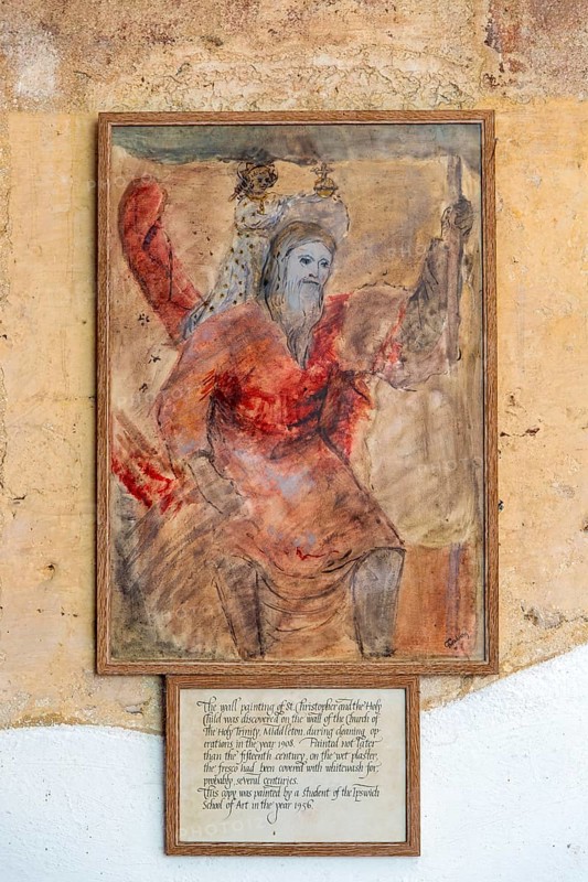Medieval wall painting of Saint Christopher, All Saints church, Middleton, Suffolk, England, UK