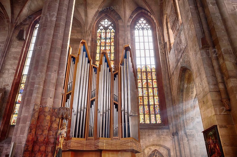 Interior view of the main organ, St Sebald, St. Sebaldus Church, Nuremberg, Franconia, Bavaria, Germany, Europe