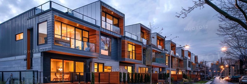 Luxury modern condo apartment complex exterior in upscale expensive neighborhood, AI generated