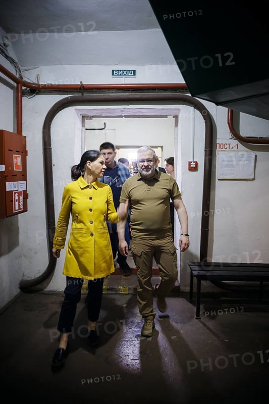Annalena Bärbock (Alliance 90/The Greens), Federal Foreign Minister, visits a power plant destroyed in a missile attack. Here with the Energy Minister of Ukraine, Herman Halushschenko. Ukraine, 21.05.2024. Photographed on behalf of the Federal Foreign Office