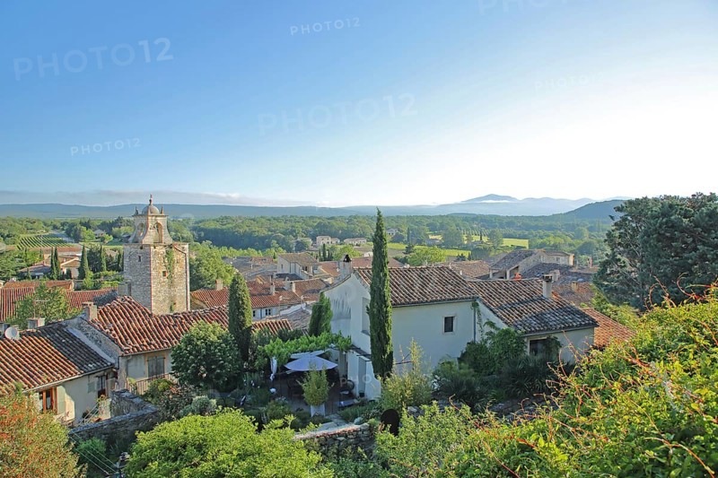 View and cityscape with spire, Rue d'Or, Grignan, Drôme, Tricastin, Provence, France, Europe