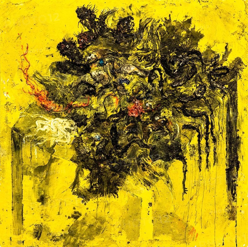 Table with fish, 1991, mixed media on canvas, exhibition Miquel Barcelo, Vida y Muerte, Museum Kueppersmuehle, Duisburg, Germany- Editorial use only