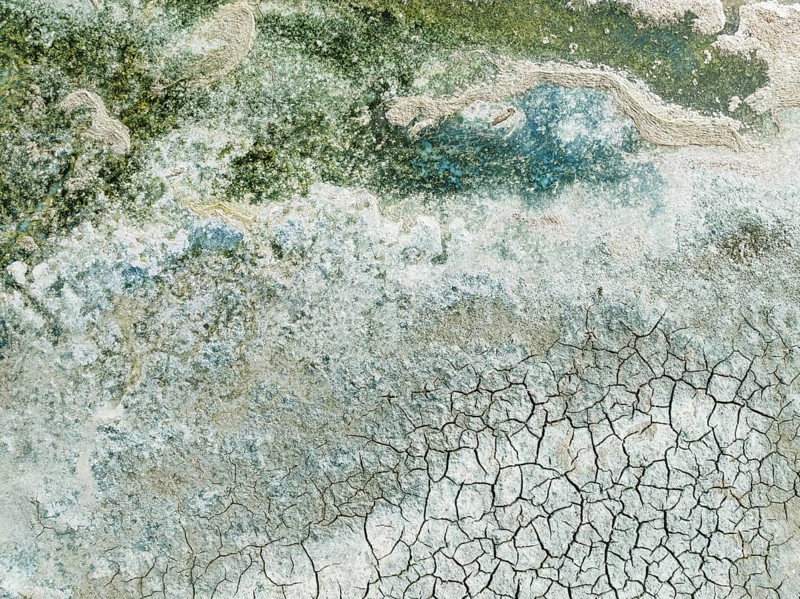 Detail of salt marshes near Sanlúcar de Barrameda. Aerial view. Drone shot. Cádiz province, Andalusia, Spain, Europe